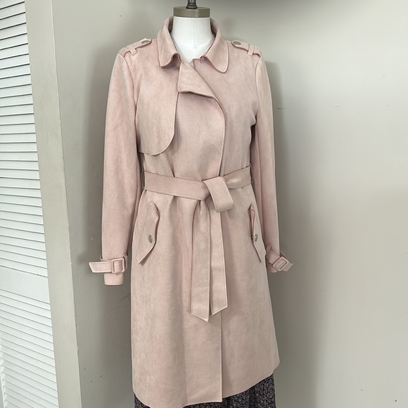 HAUTE Monde BLUSH PINK FAUX SUEDE COAT WITH A BELT size L - Picture 3 of 17